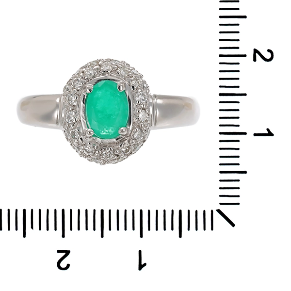 Ring, 18K, Weißgold, Smaragd, Brillanten