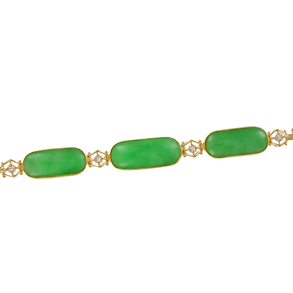 Armband, 14K, Gelbgold, Jade, Brillant