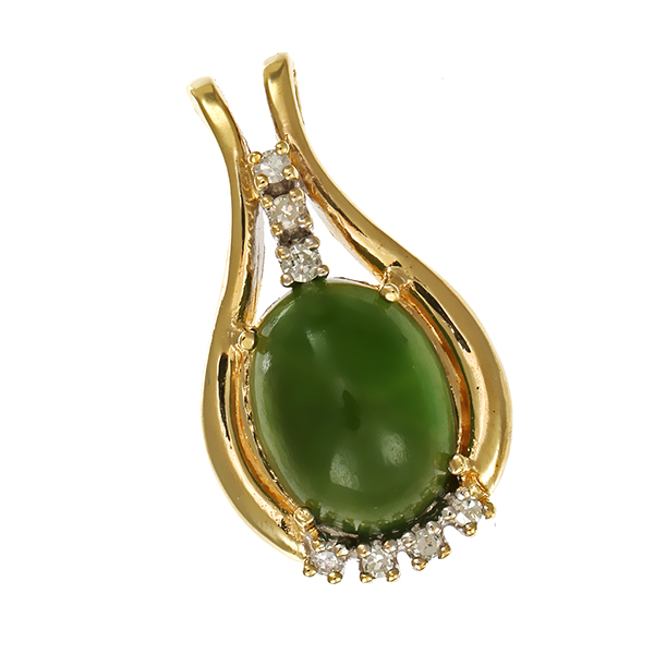 Anhänger, 8K, Gelb-/Weißgold, Nephrit, Diamant