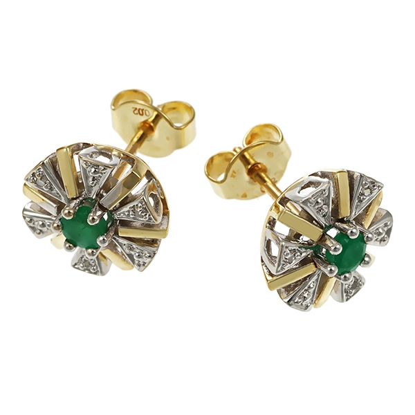 Ohrstecker, 14K, Gelb-/Weißgold, Diamanten, Smaragde
