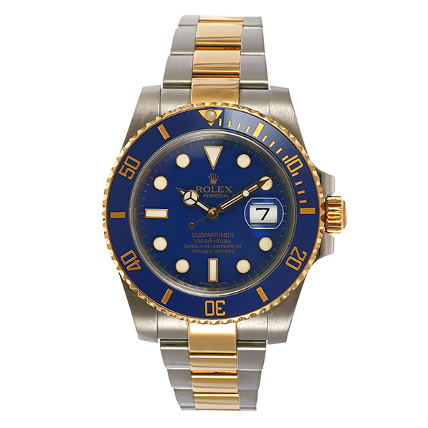 Herrenuhr, Rolex, 'Submariner Date 40', blau/blau
