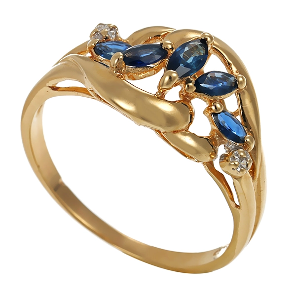 Ring, 14K, Gelbgold, Saphir, Diamant