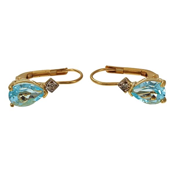 Ohrhänger, 14K, Gelbgold, Topas blau, Diamant
