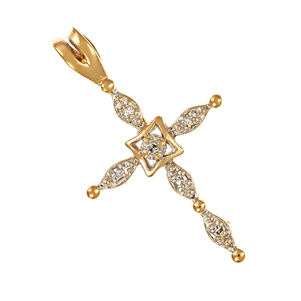 Anhänger, 14K, Gelb-/Weißgold, Diamanten, Kreuz