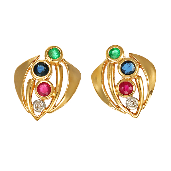 Ohrstecker, 14K, Gelbgold, Diamanten, Edelsteine