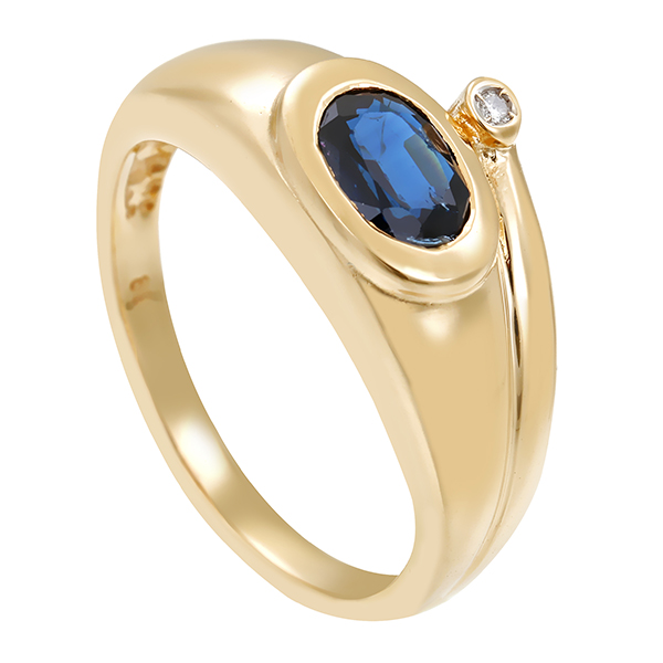 Ring, 14K, Gelbgold, Saphir, Diamant