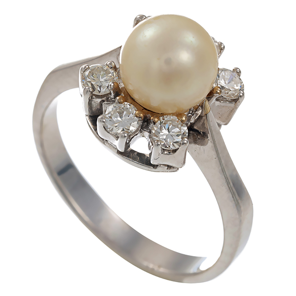 Ring, 14K, Weißgold, Perle, Brillant