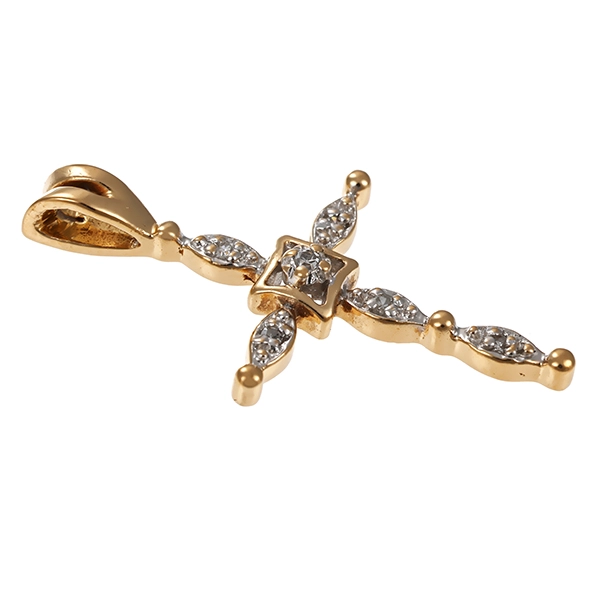 Anhänger, 14K, Gelb-/Weißgold, Diamanten, Kreuz
