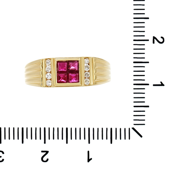 Ring, 14K, Gelbgold, Rubin, Brillant