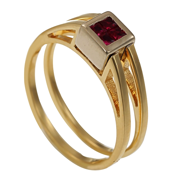 Ring, 14K, Gelb-/Weißgold, Brillanten, Rubine