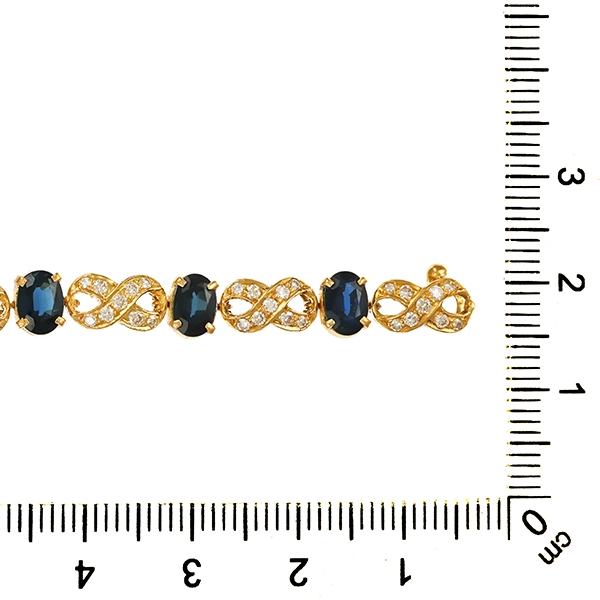 Armband, 18K, Gelbgold, Saphire, Brillanten, L19cm