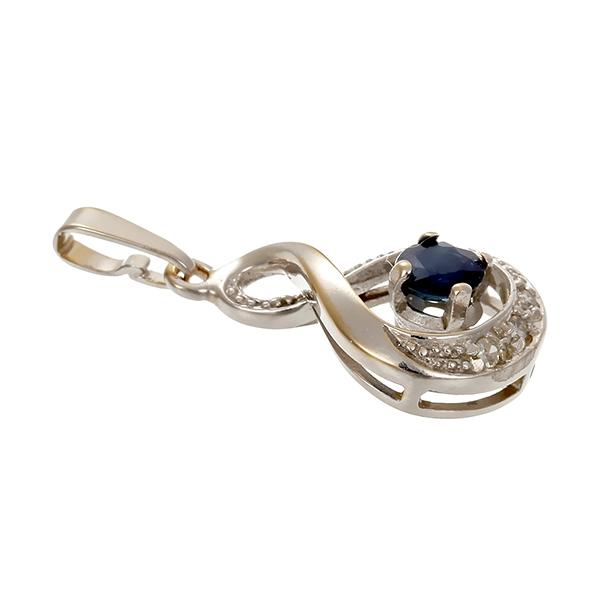 Anhänger, 14K, Weißgold, Saphir, Diamanten