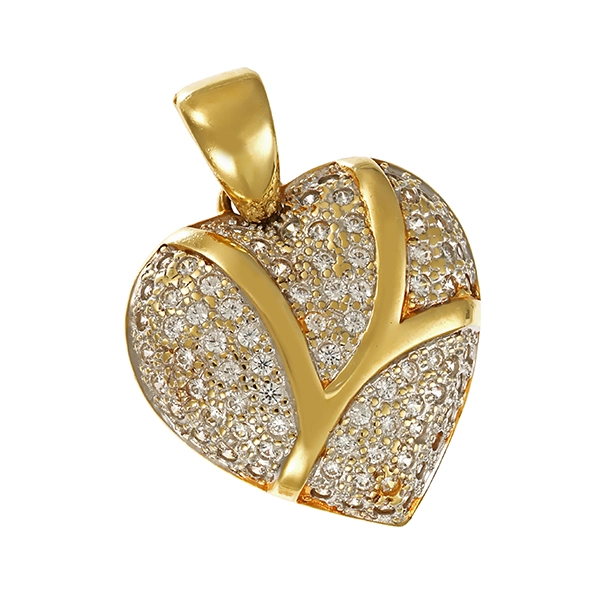 Anhänger, 14K, Gelbgold, Zirkonia, Herz
