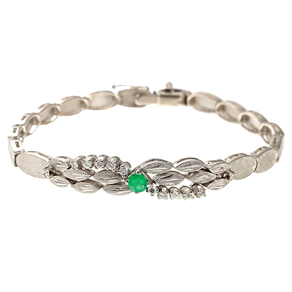 Armband, 14K, Weißgold, Smaragd, Brillanten 0,30 ct