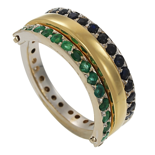 Ring, 18K, Gelb-/Weißgold, Smaragde, Saphire, Brillanten