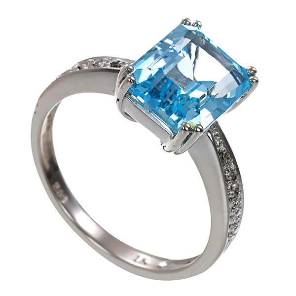 Ring, 14K, Weißgold, Topas blau