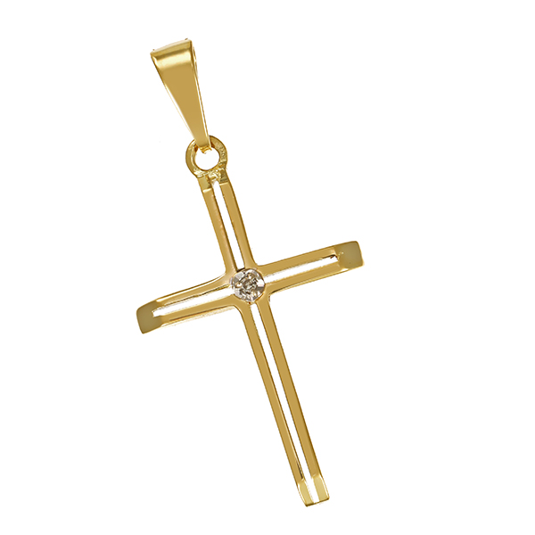 Anhänger, 14K, Gelbgold, Diamant, Kreuz