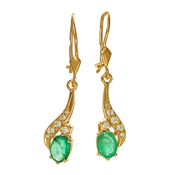 Ohrringe, 14K, Gelbgold, Smaragd, Zirkonia