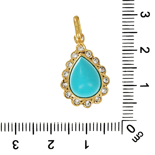 Anhänger, 18K, Gelbgold, Türkis, Zirkonia