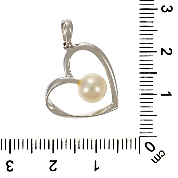Anhänger, 18K, Weißgold, Perle, Herz