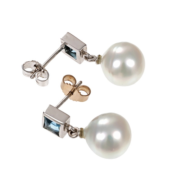 Steckhänger, 18K, Weißgold, Perle, Aquamarin