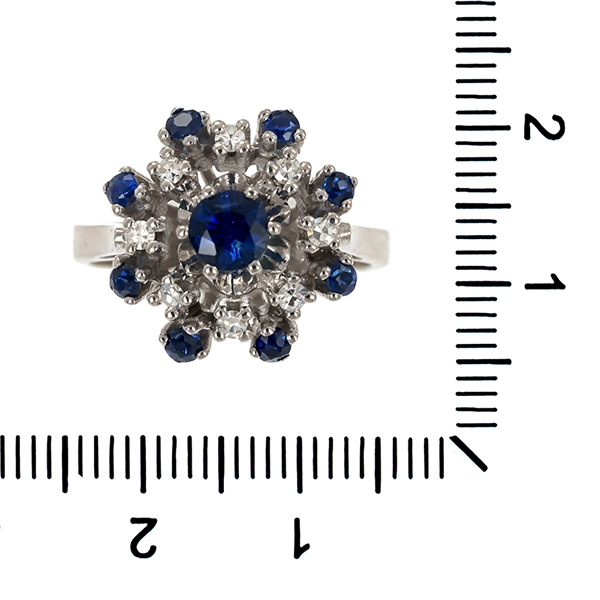 Ring, 14K, Weißgold, Diamant, Saphir