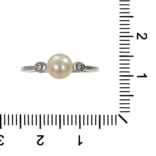 Ring, 14K, Weißgold, Perle, Brillanten
