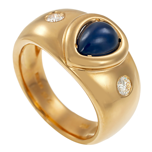 Ring, 18K, Gelbgold, Saphir, Brillanten