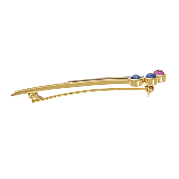 Brosche, 14K, Gelb-/Weißgold, Saphire, Rubine