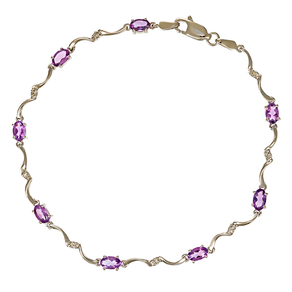 Armband, 14K, Weißgold, Amethyst, Brillanten