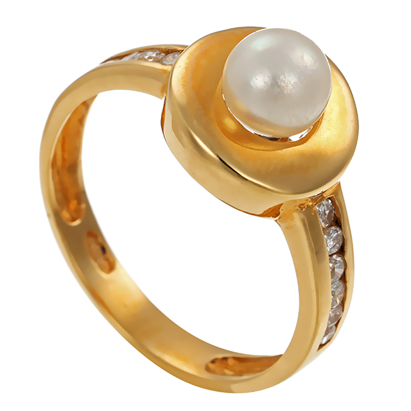 Ring, 14K, Gelbgold, Perle, Diamant