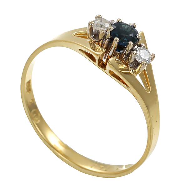 Ring, 14K, Gelb-/Weißgold, Saphir, Brillanten