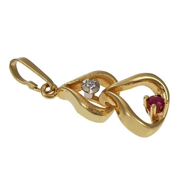 Anhänger, 14K, Gelbgold, Rubin, Diamant