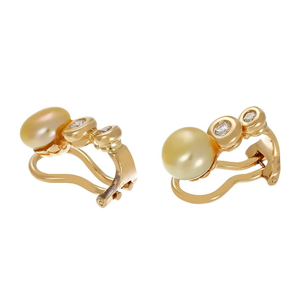 Ohrclipse, 14K, Gelbgold, Perlen, Brillanten