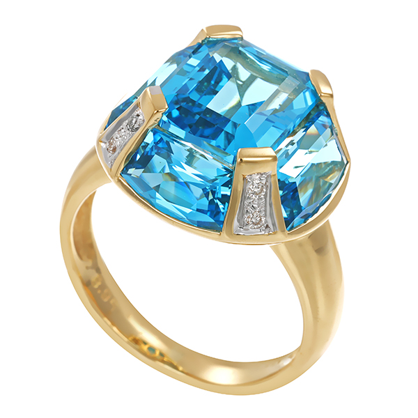 Ring, 18K, Gelbgold, Topas blau, Brillanten