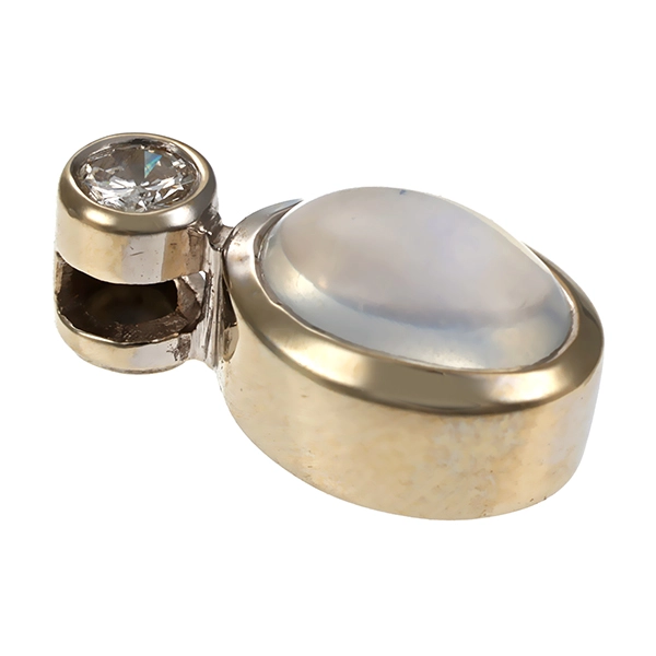 Anhänger, 14K, Weißgold, Mondstein, Brillant