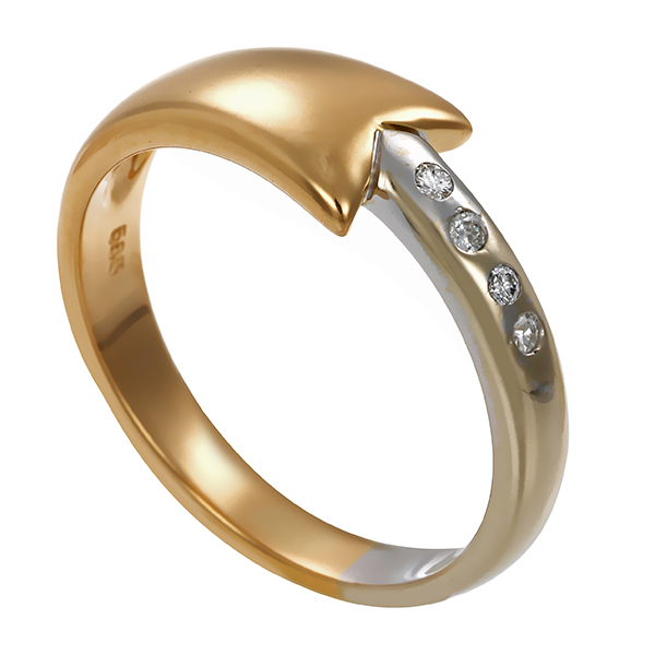 Ring, 14K, Gelbgold, Weißgold, 3 Brillanten , 1 Diamant