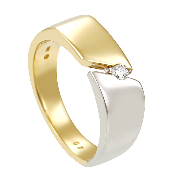 Herrenring, 14K, Gelb-/Weißgold, Brillant