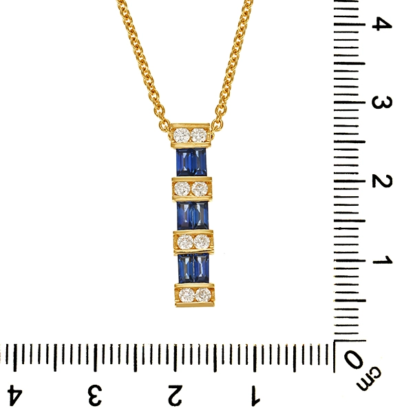 Collier, 18K, Gelbgold, Saphire, Brillanten