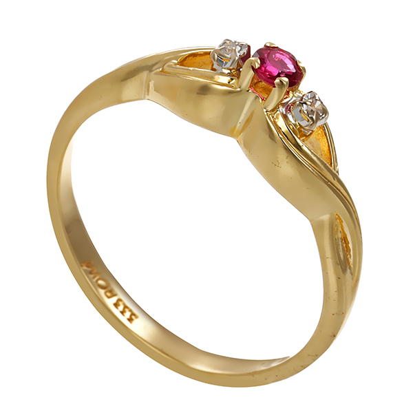 Ring, 8K, Gelbgold, Diamanten, Rubin