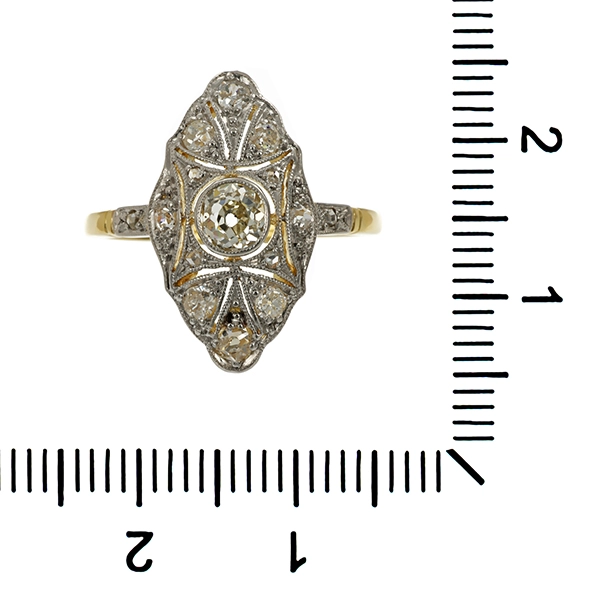 Ring, 14K, Gelb-/Weißgold, Diamanten, Art Deko