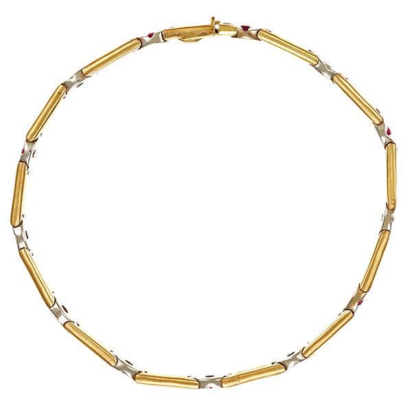 Armband, 14K, Gelb-/Weißgold, Rubine, Brillanten