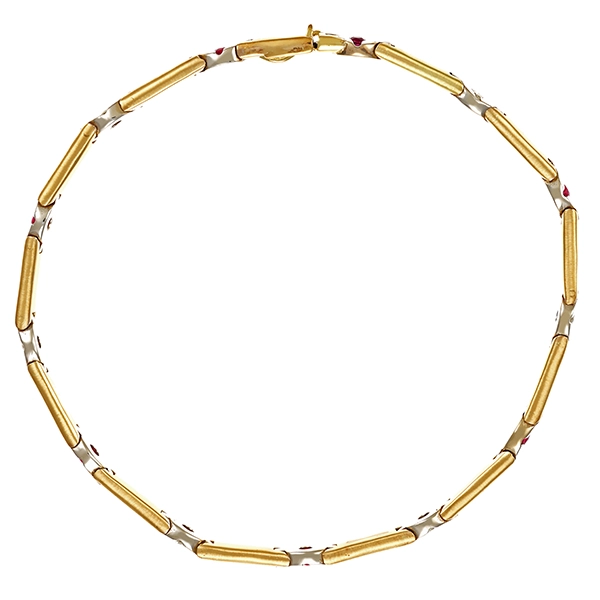 Armband, 14K, Gelb-/Weißgold, Rubine, Brillanten