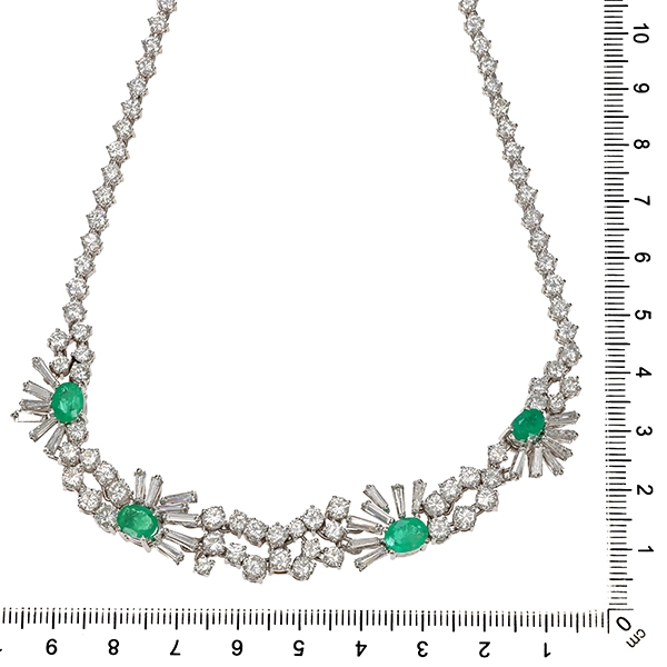 Collier, 950 Pt, Brillanten, Diamanten, Smaragde