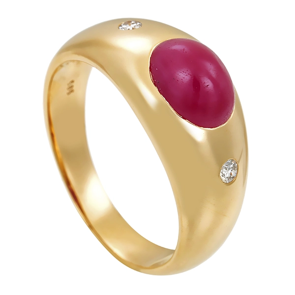 Ring, 14K, Gelbgold, Brillanten, Synth. Rubin