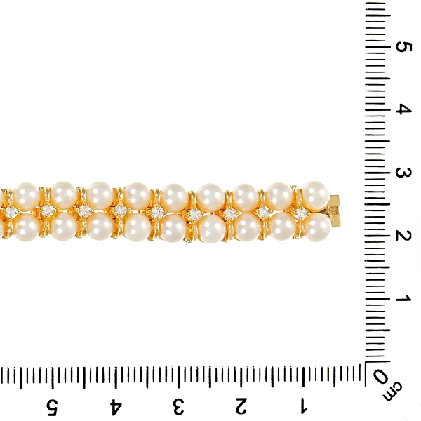 Armband, 18K, Gelbgold, Perlen, Diamanten
