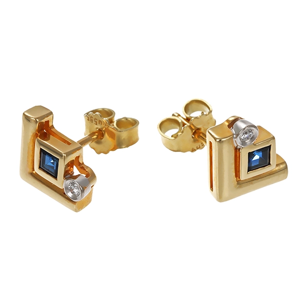 Ohrstecker, 14K, Gelb-/Weißgold, Saphire, Brillanten