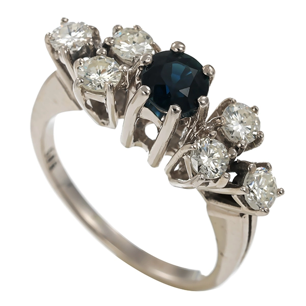 Ring, 14K, Weißgold, Brillant, Saphir