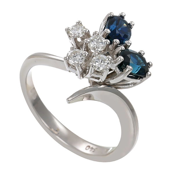 Ring, 14K, Weißgold, Saphire & Brillanten, U50