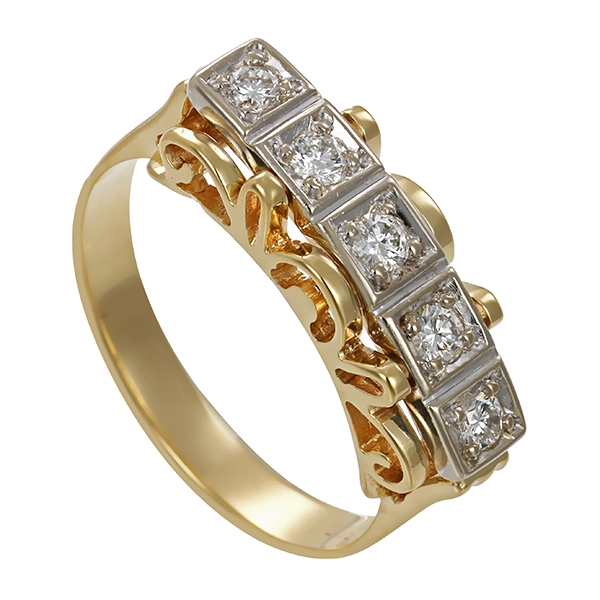 Ring, 14K, Gelb-Weißgold, 5 Brillanten